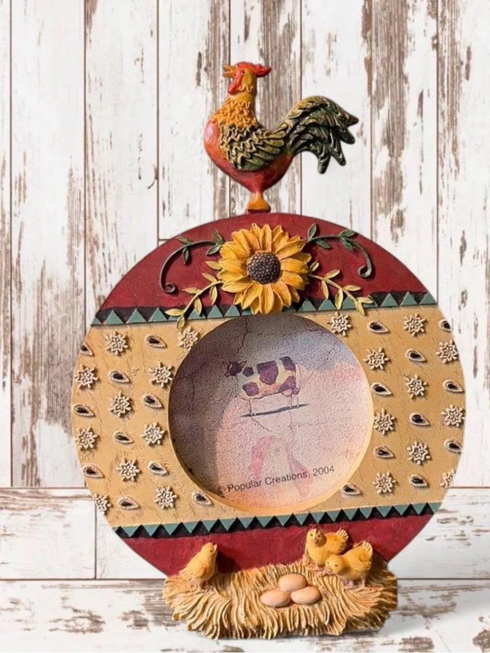 Vintage Multicolor Rooster & Sunflower Picture Frame